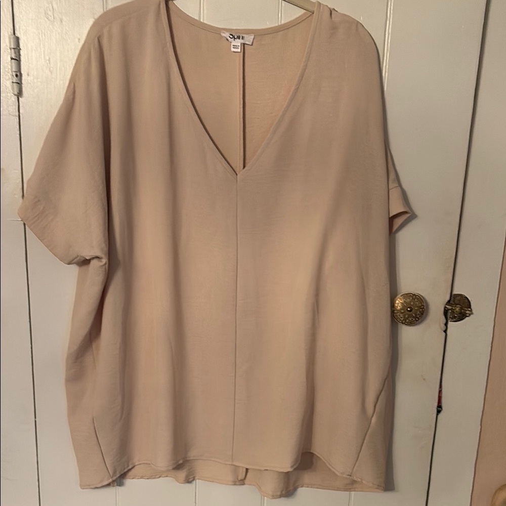 Spin USA Women’s Cap Sleeve V-Neck Cream Blouse EUC XL